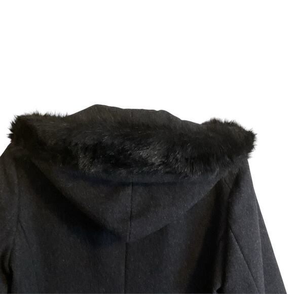 JP 100% Wool Coat Women's 10P (Demi )Charcoal Gray Faux Fur Trim Hooded Overcoat - Picture 13 of 13